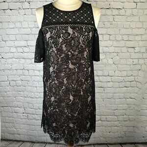 Loft Boudoir Lace Cold Shoulder Black Nude Dress size 4 NEW NWT